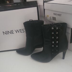 Nine West Black Heeled Boots with Lace-Up Detail